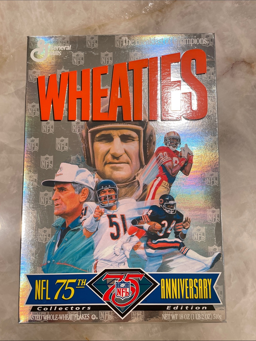 WHEATIES NFL 75th Anniversary Collector Cereal Box - Silver Holographic